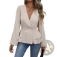 V Neck Lantern Sleeve Peplum Blazer Jacket