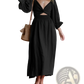 V-neck Lantern Sleeve Reversible Midi Dress