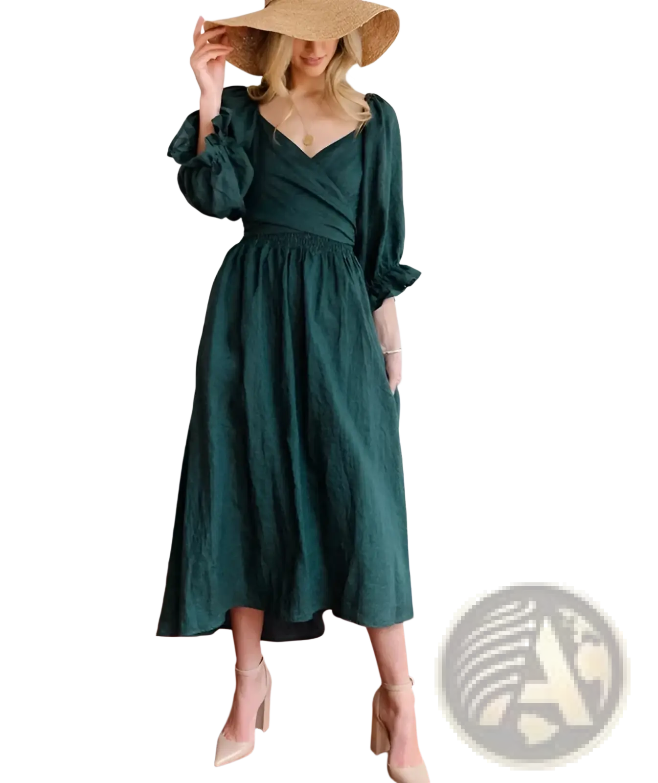 V-neck Lantern Sleeve Reversible Midi Dress