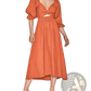 V-neck Lantern Sleeve Reversible Midi Dress