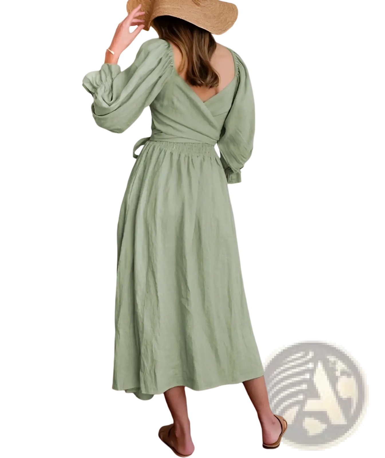 V-neck Lantern Sleeve Reversible Midi Dress