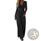 V Neck Long Sleeve Ruched Slit Maxi Dress