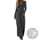 V Neck Long Sleeve Ruched Slit Maxi Dress