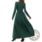 V Neck Long Sleeve Ruched Slit Maxi Dress
