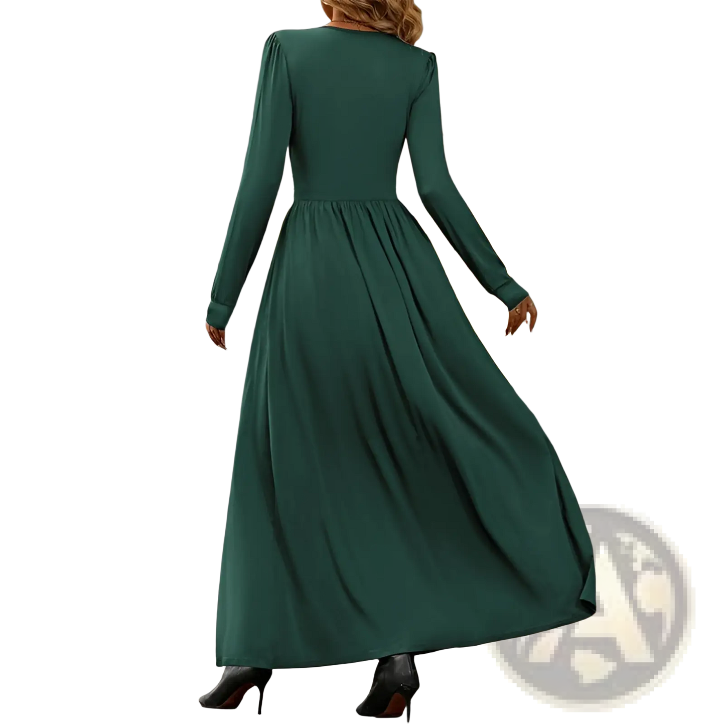 V Neck Long Sleeve Ruched Slit Maxi Dress
