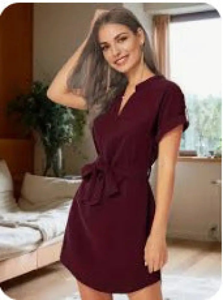 Emerald Green v Neck Short Sleeve Belted Wrap Dress