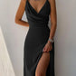 Satin v Neck High Slit Summer Maxi Dress