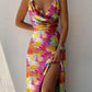 Satin v Neck High Slit Summer Maxi Dress