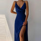 Satin v Neck High Slit Summer Maxi Dress