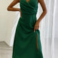 Satin v Neck High Slit Summer Maxi Dress