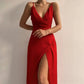 Satin v Neck High Slit Summer Maxi Dress