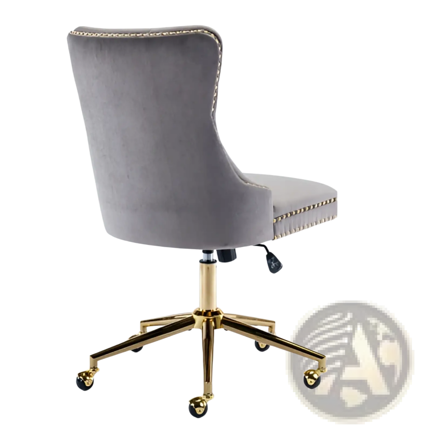 Velvet Office Chair Tufted Gray with Gold Base Swivel