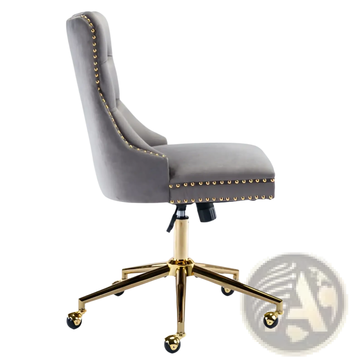 Velvet Office Chair Tufted Gray with Gold Base Swivel