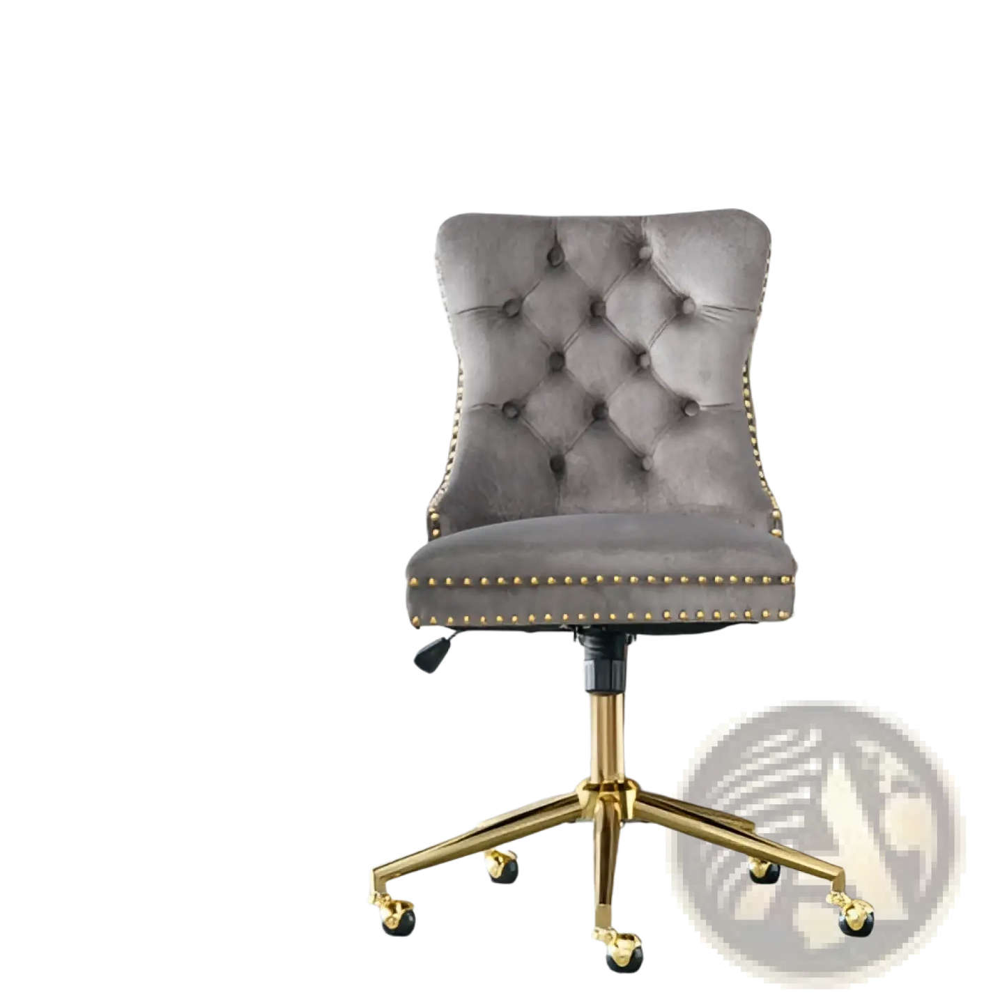 Velvet Office Chair Tufted Gray with Gold Base Swivel