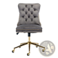 Velvet Office Chair Tufted Gray with Gold Base Swivel