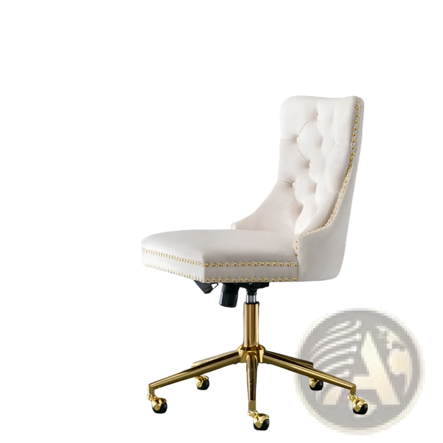 Velvet Tufted Office Chair with Gold Base Beige