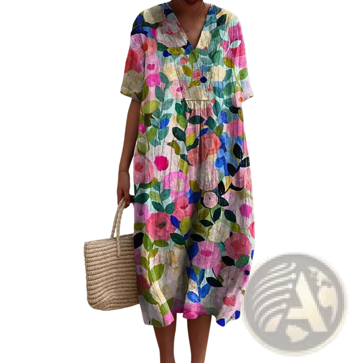 Vibrant Floral V-neck Short Sleeve Maxi Dress