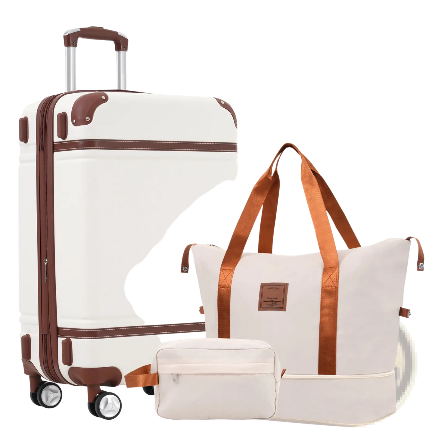 Vintage 24 Inch Hardshell Luggage Set with Tsa Lock in White