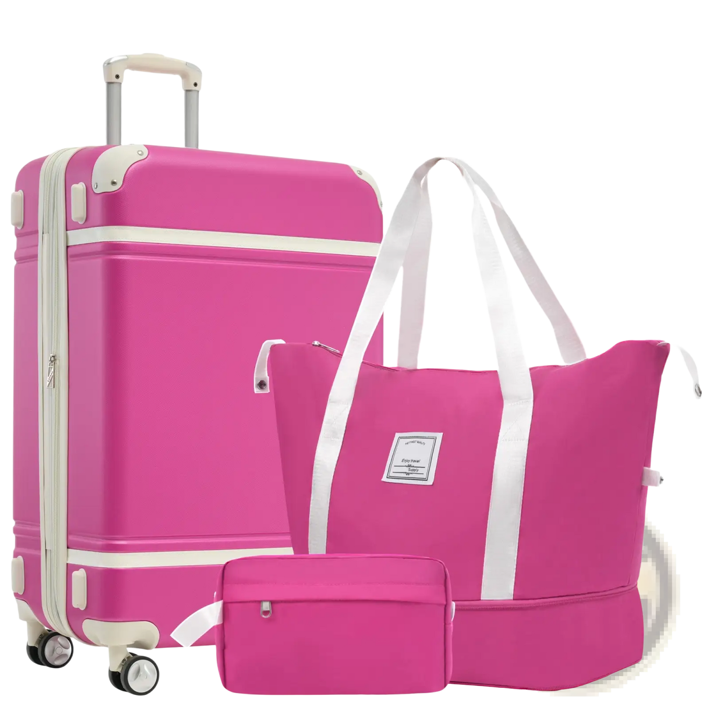 Hardshell Luggage Sets With Bags Lightweight Suitcase Double Spinner Wheels With TSA Lock ,Single Vintage Luggage 24 IN,Pink