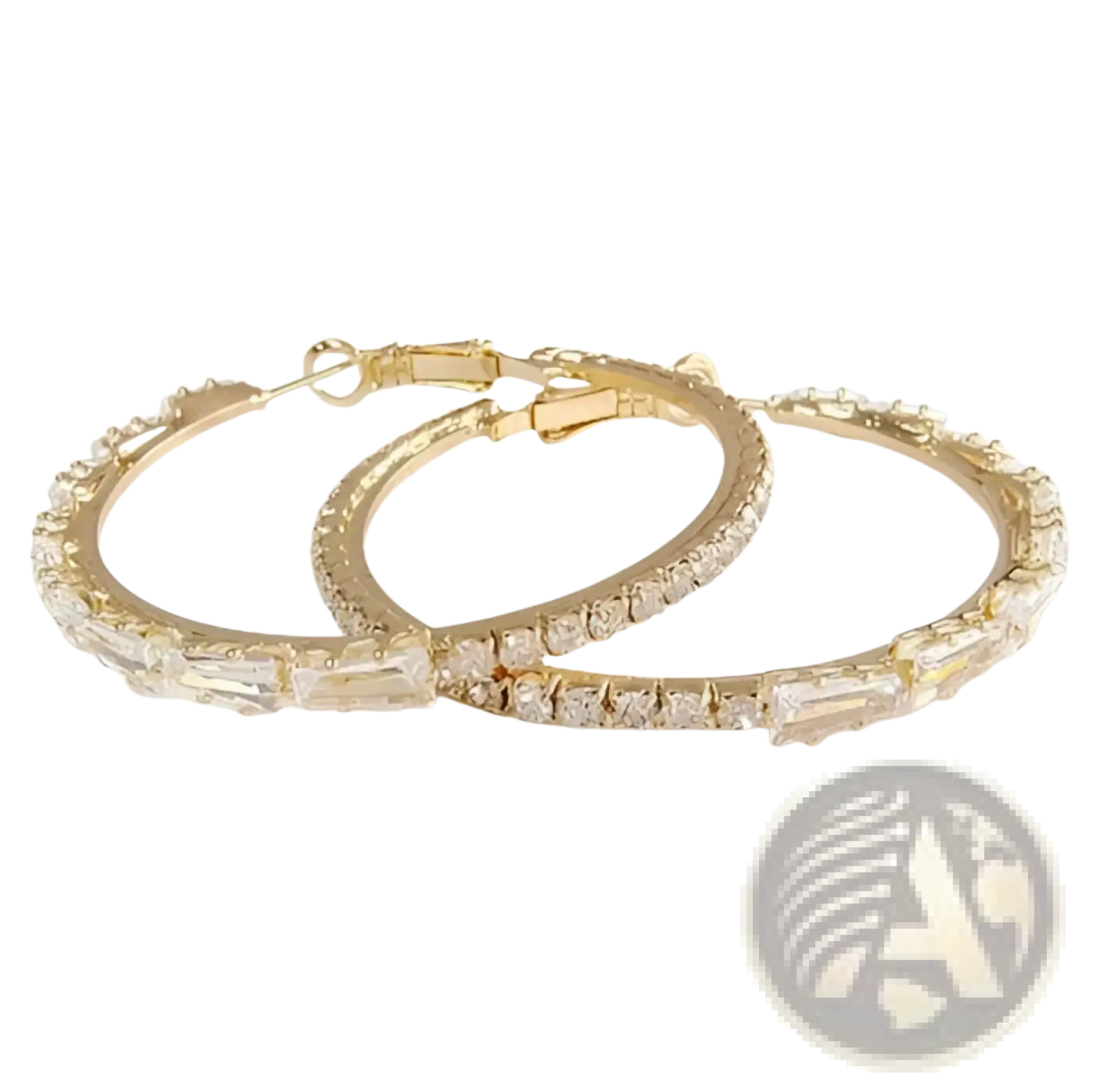 Vintage Baguette Zircon Silver Hoop Earrings