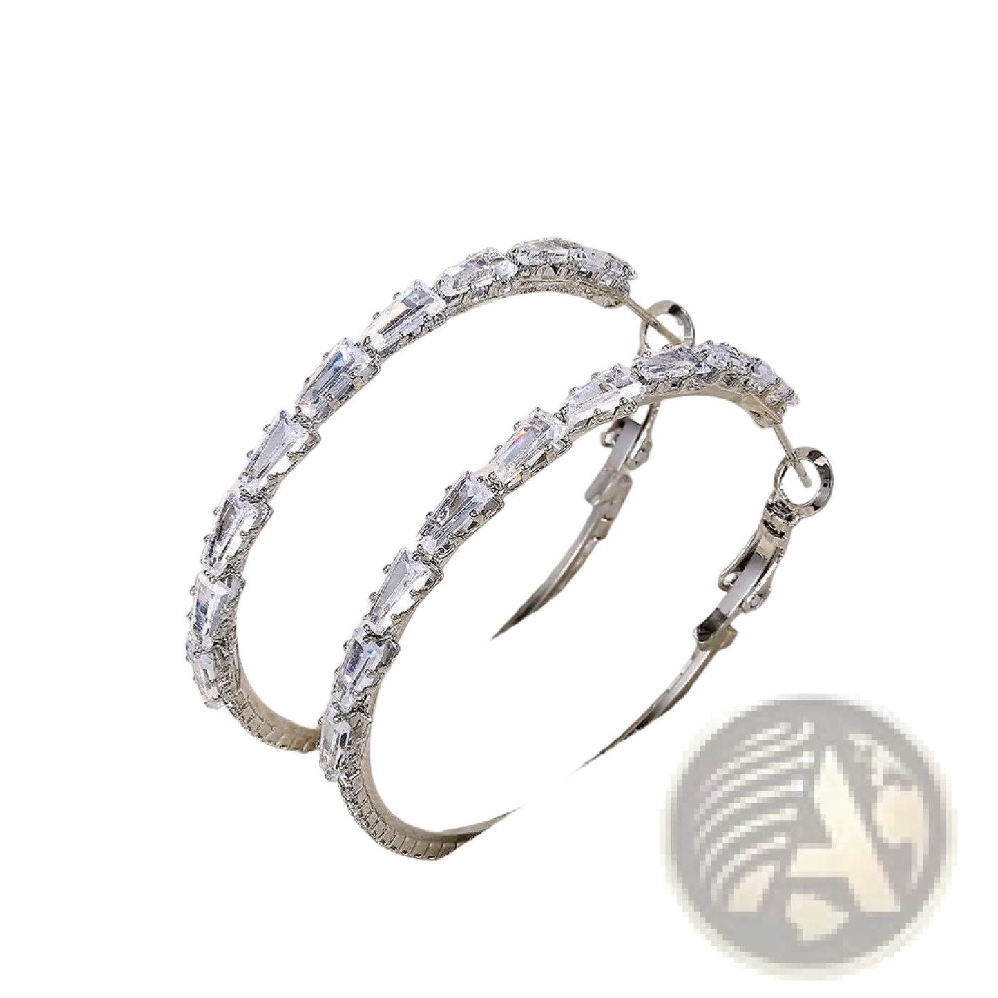 Vintage Baguette Zircon Silver Hoop Earrings