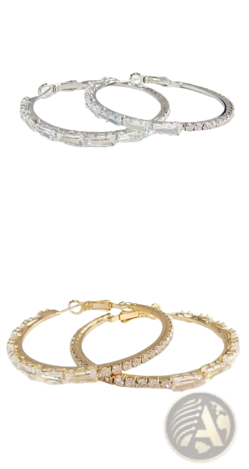 Vintage Baguette Zircon Silver Hoop Earrings