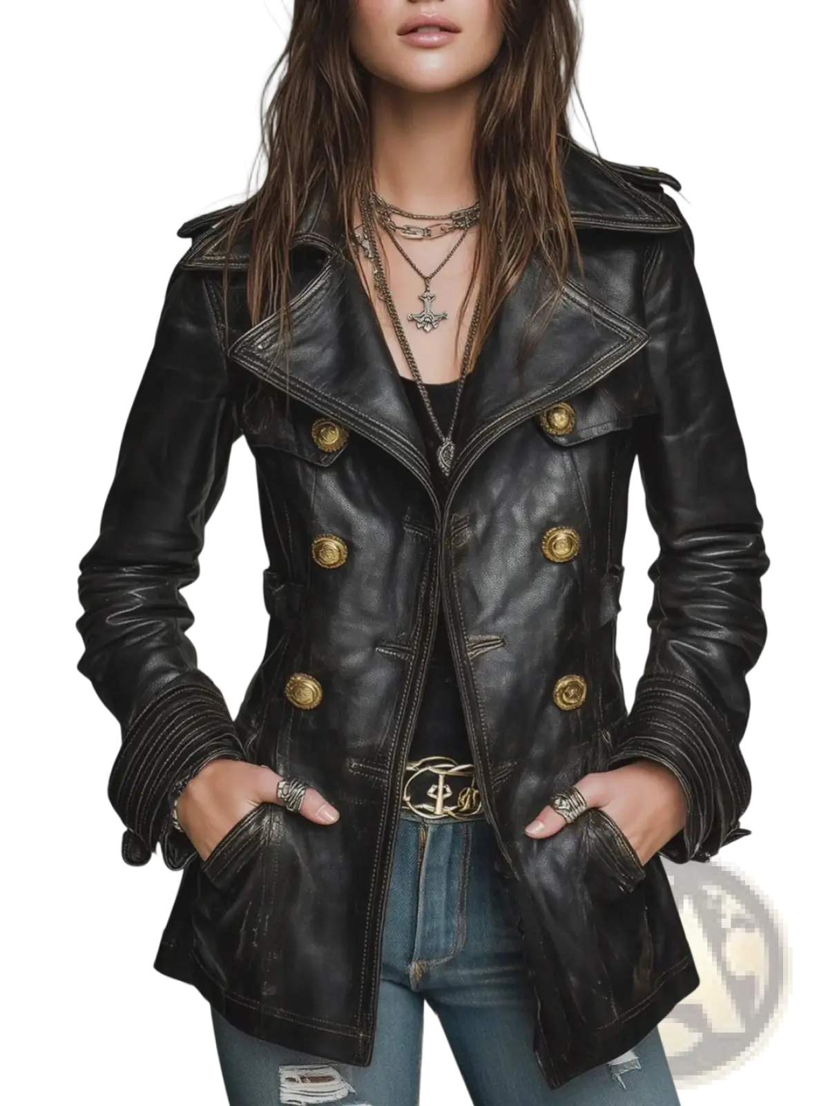 Vintage Black Leather Double Breasted Jacket