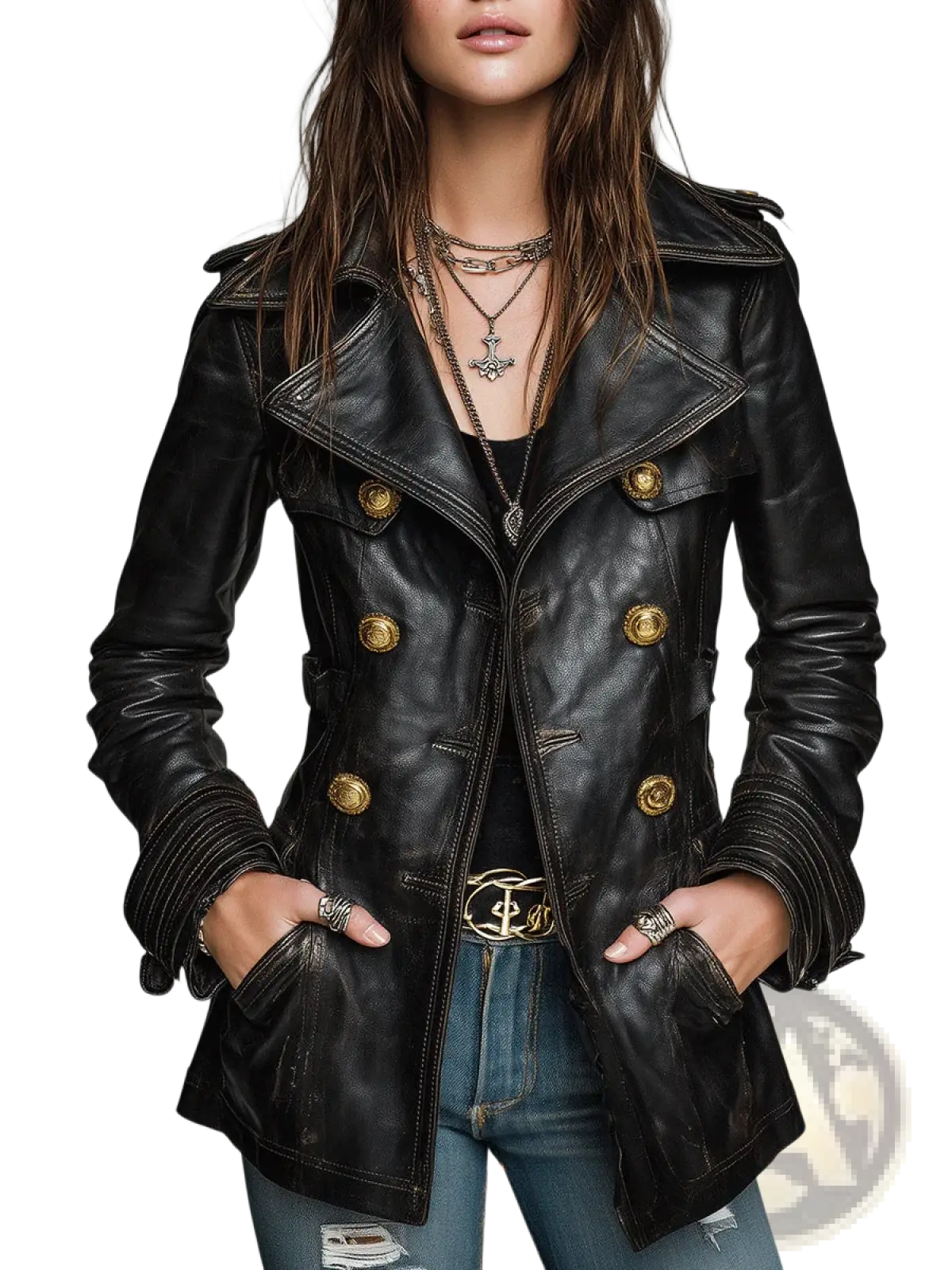Vintage Black Leather Double Breasted Jacket