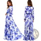 Vintage Blue Floral V-neck Maxi Dress with Navy Trim