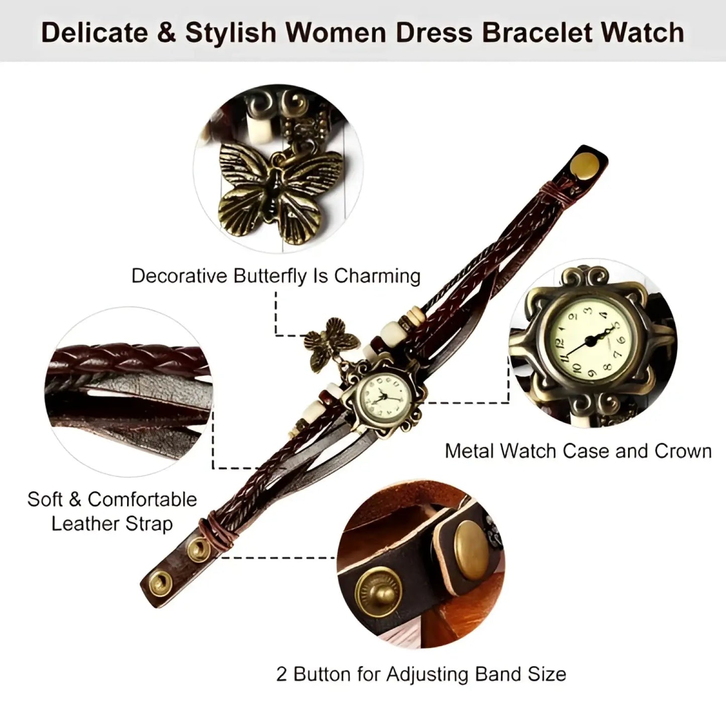 Vintage Bohemian Braided Leather Butterfly Charm Watch