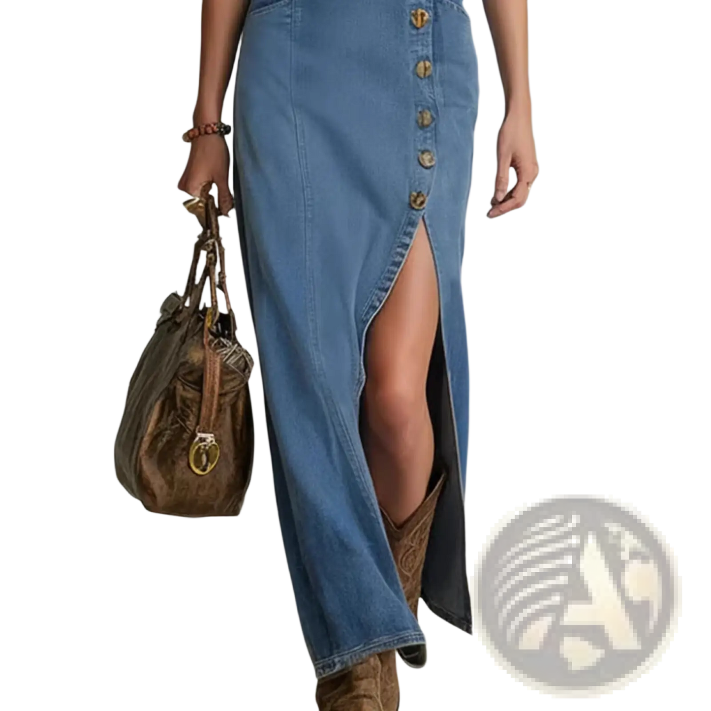 Vintage Button Front Sleeveless Denim Maxi Dress