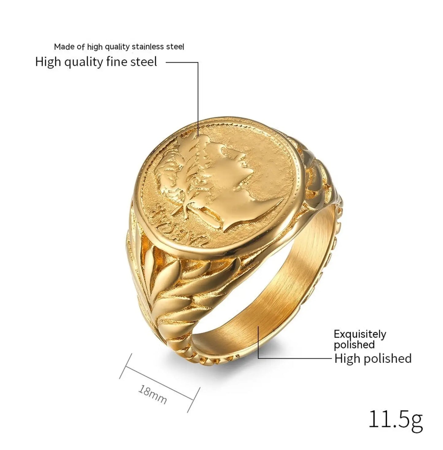 Vintage Caesar Portrait Stainless Steel Signet Ring