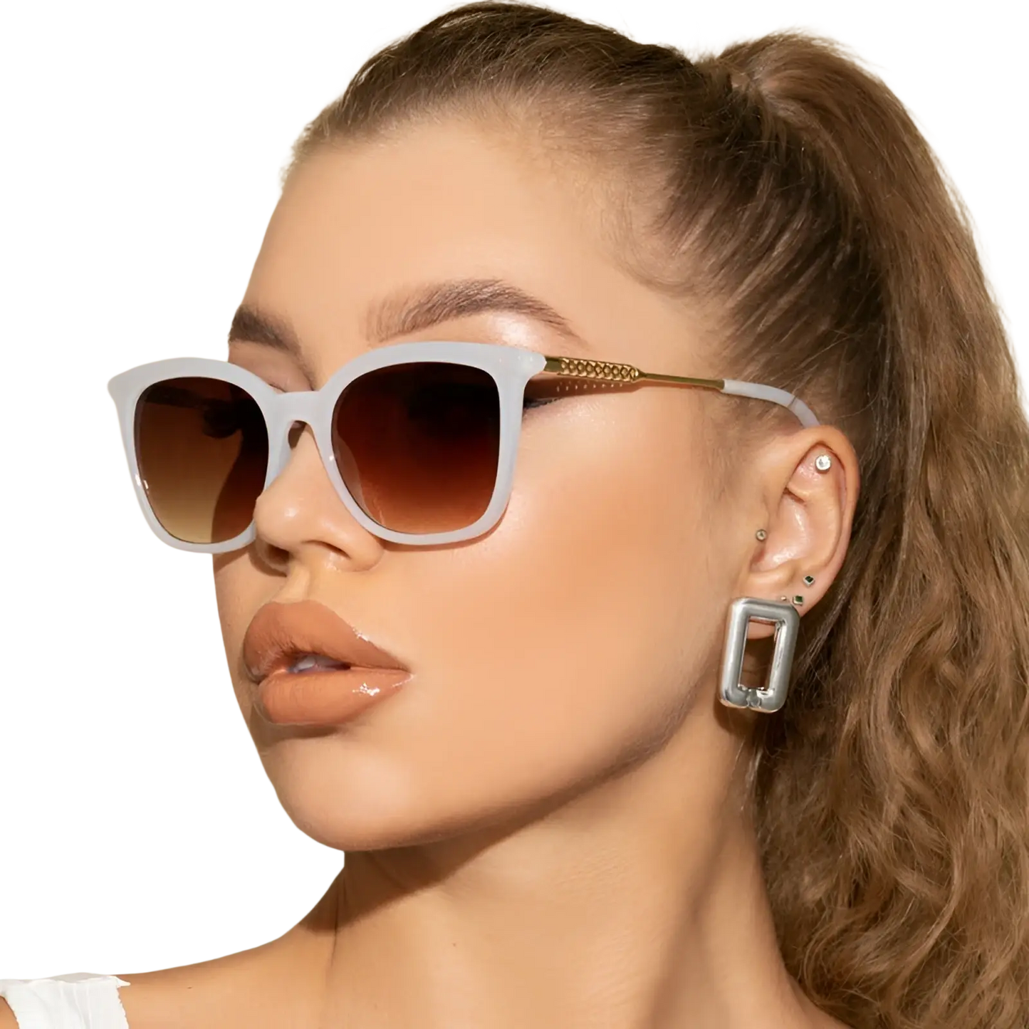 Vintage Cat Eye Sunglasses with Gold Chain Detail