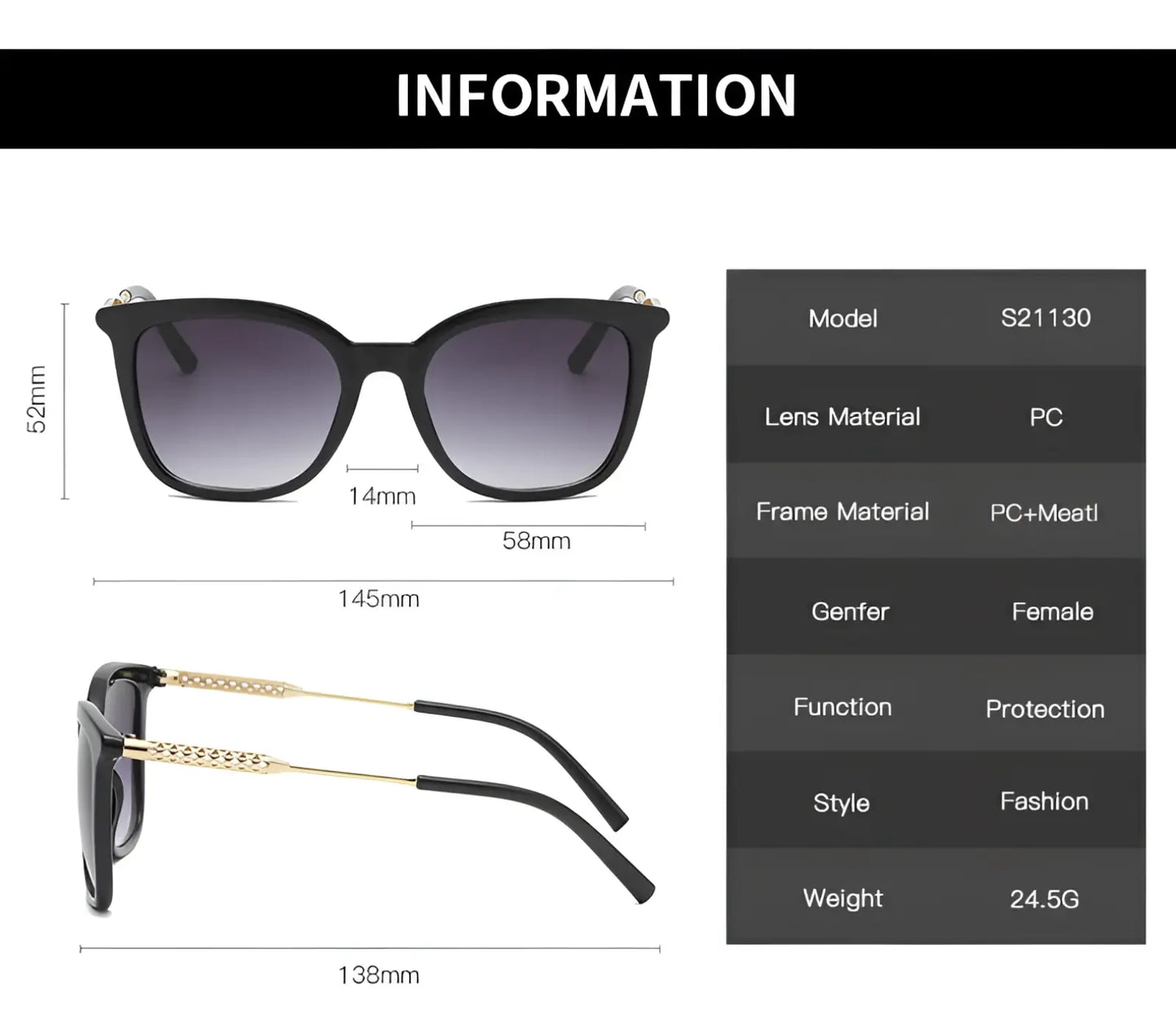 Vintage Cat Eye Sunglasses with Gold Chain Detail