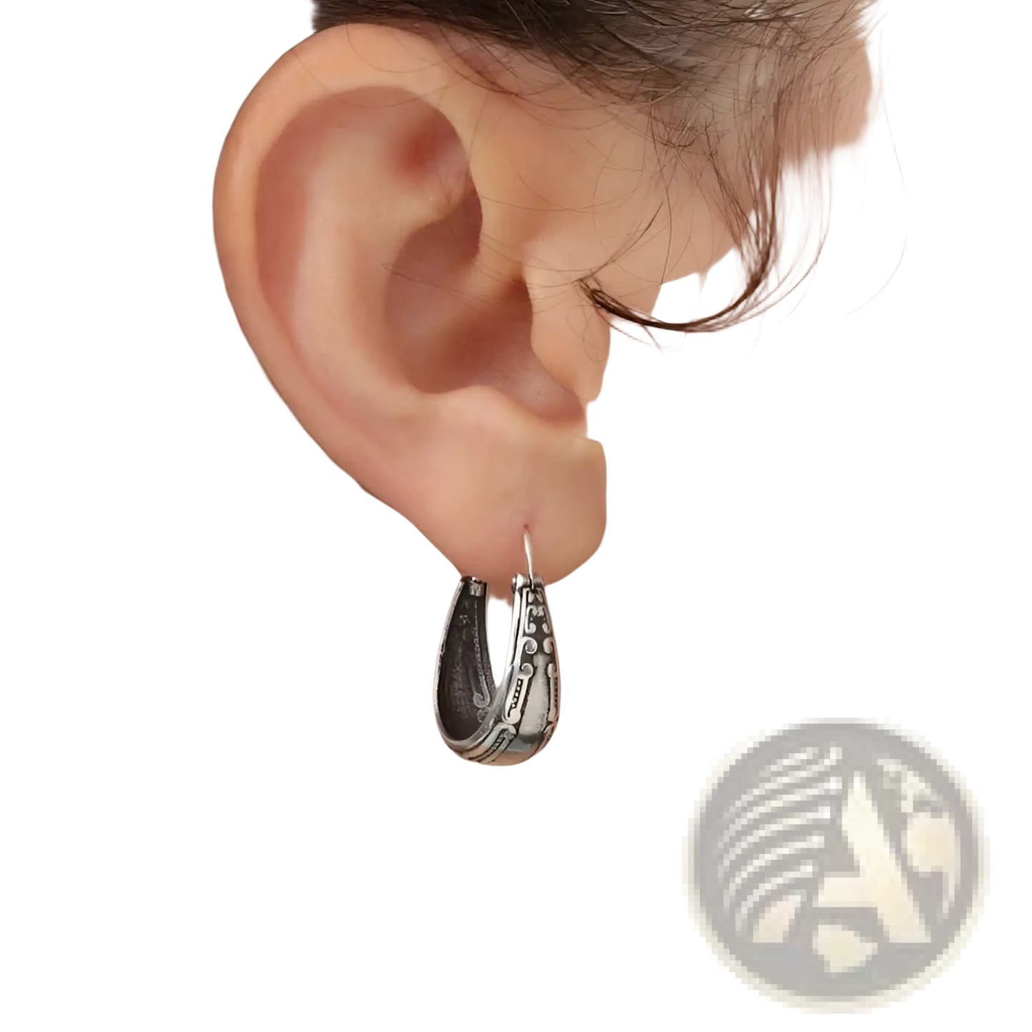 Vintage Engraved Silver Alloy Hoop Earrings