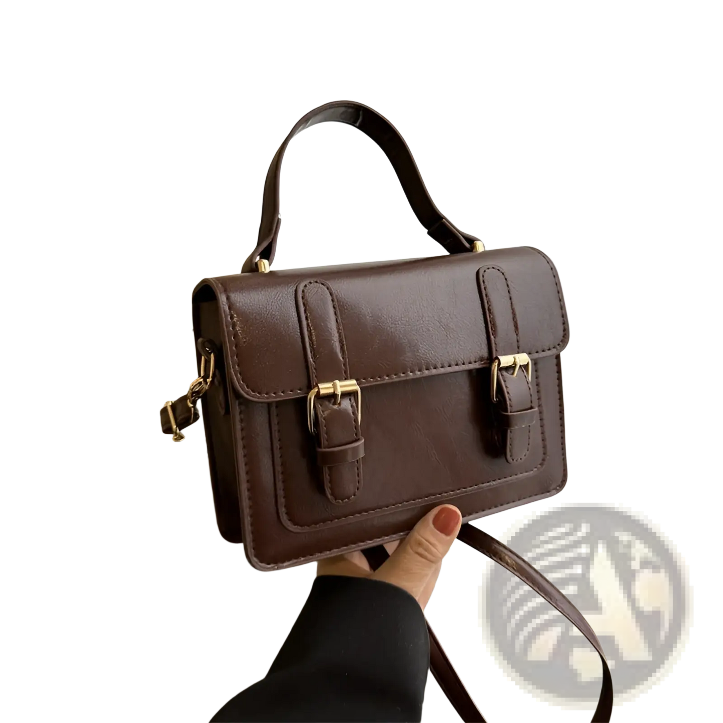 Vintage Faux Leather Satchel with Gold Buckles