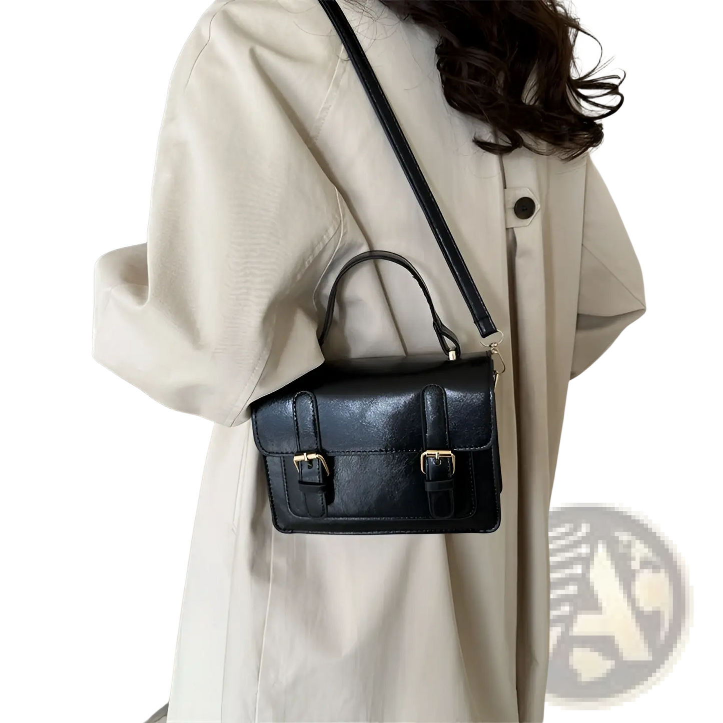 Vintage Faux Leather Satchel with Gold Buckles