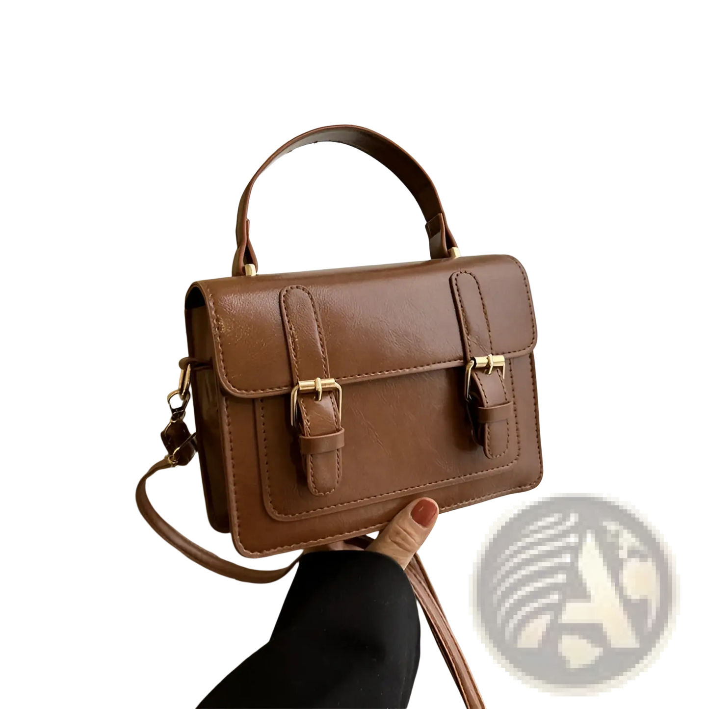 Vintage Faux Leather Satchel with Gold Buckles