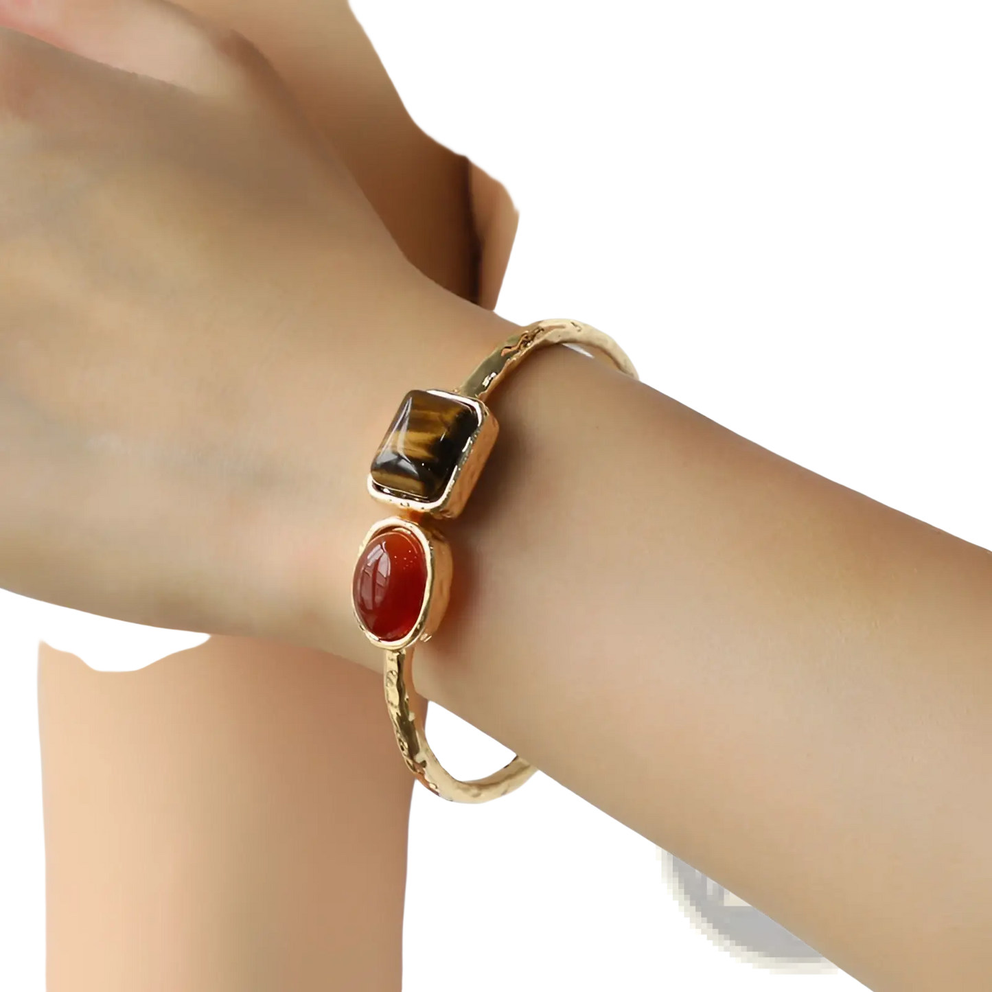 Vintage Hammered Gold Bangle with Multi Gemstone Accents