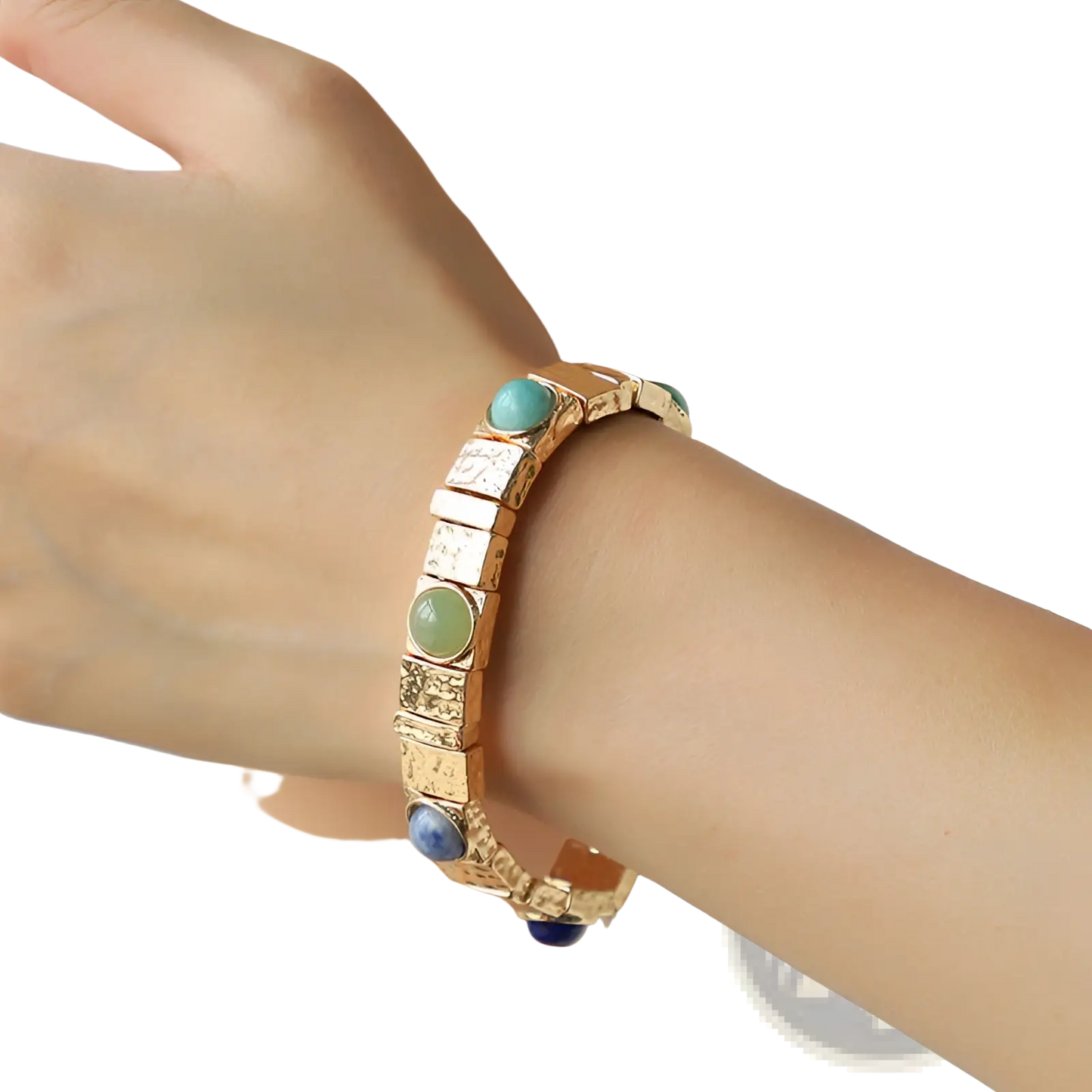 Vintage Hammered Gold Bangle with Multi Gemstone Accents