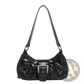 Vintage Leather Shoulder Bag with Buckle Details