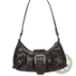 Vintage Leather Shoulder Bag with Buckle Details