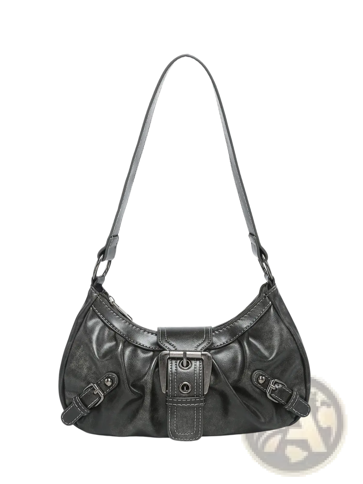Vintage Leather Shoulder Bag with Buckle Details