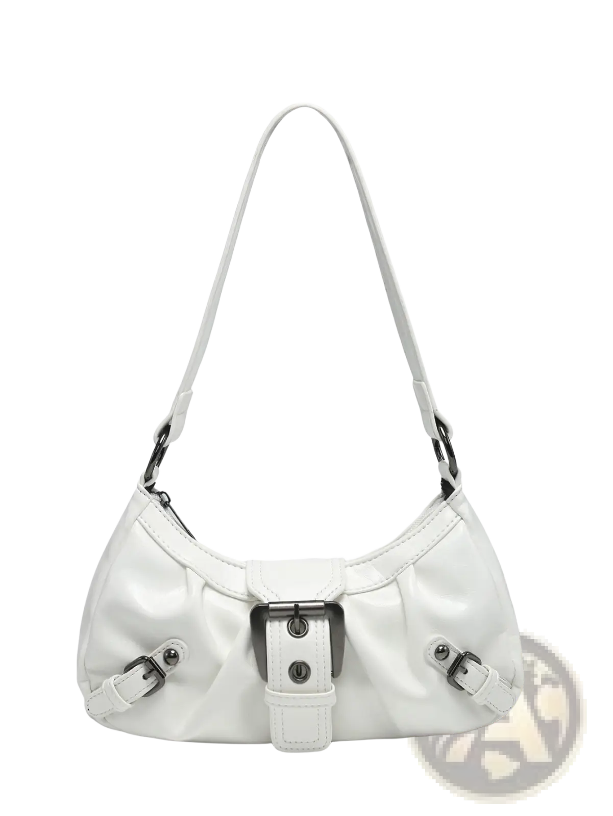 Vintage Leather Shoulder Bag with Buckle Details