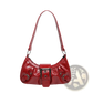 Vintage Leather Shoulder Bag with Buckle Details