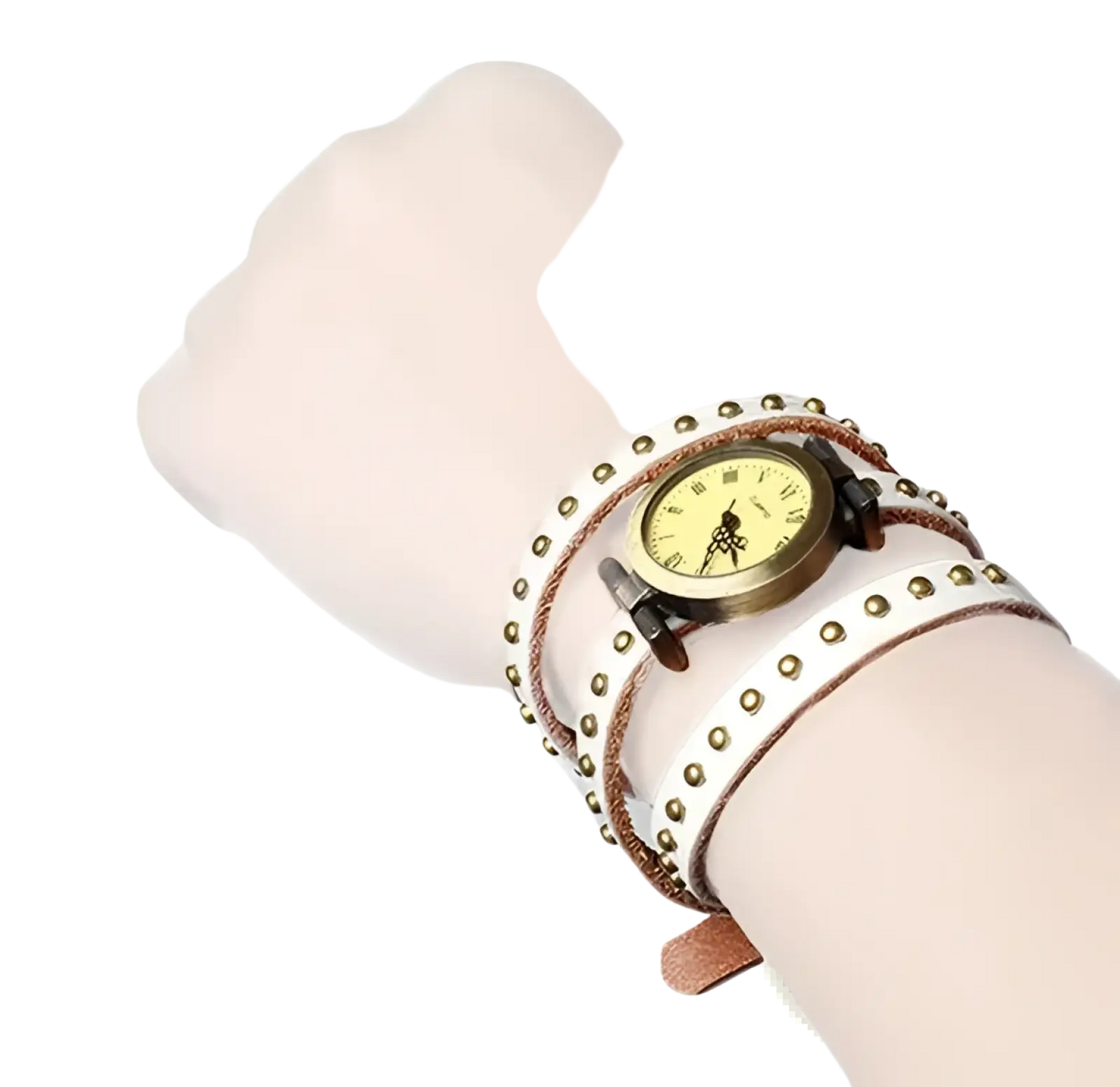 Vintage Leather Studded Wrap Watch Bracelet