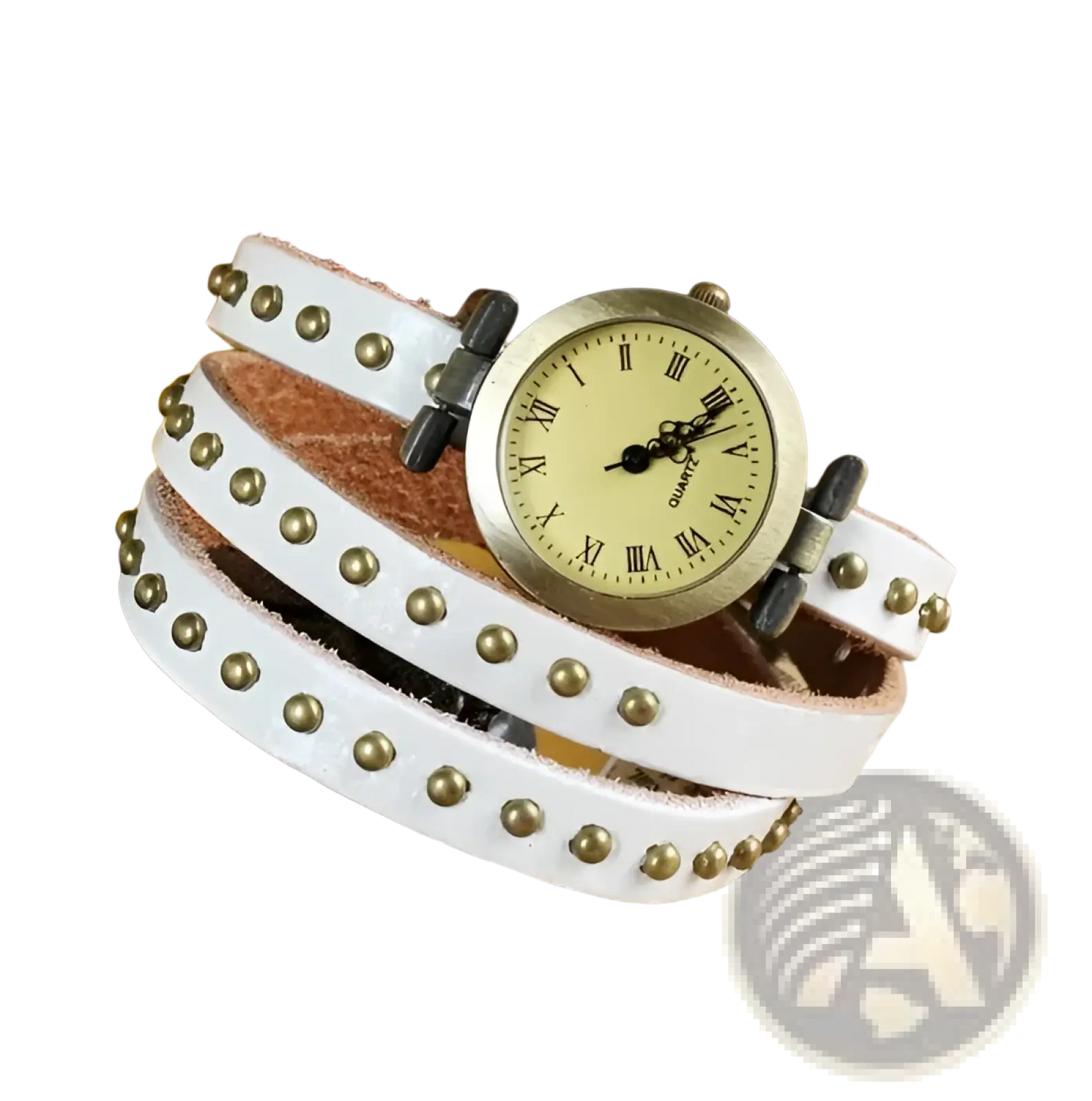 Vintage Leather Studded Wrap Watch Bracelet