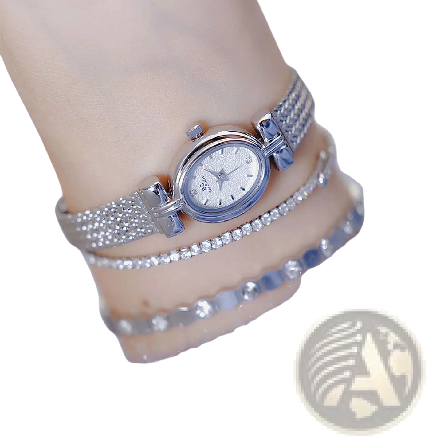 Vintage Mesh Bracelet Watch with Diamond Accents
