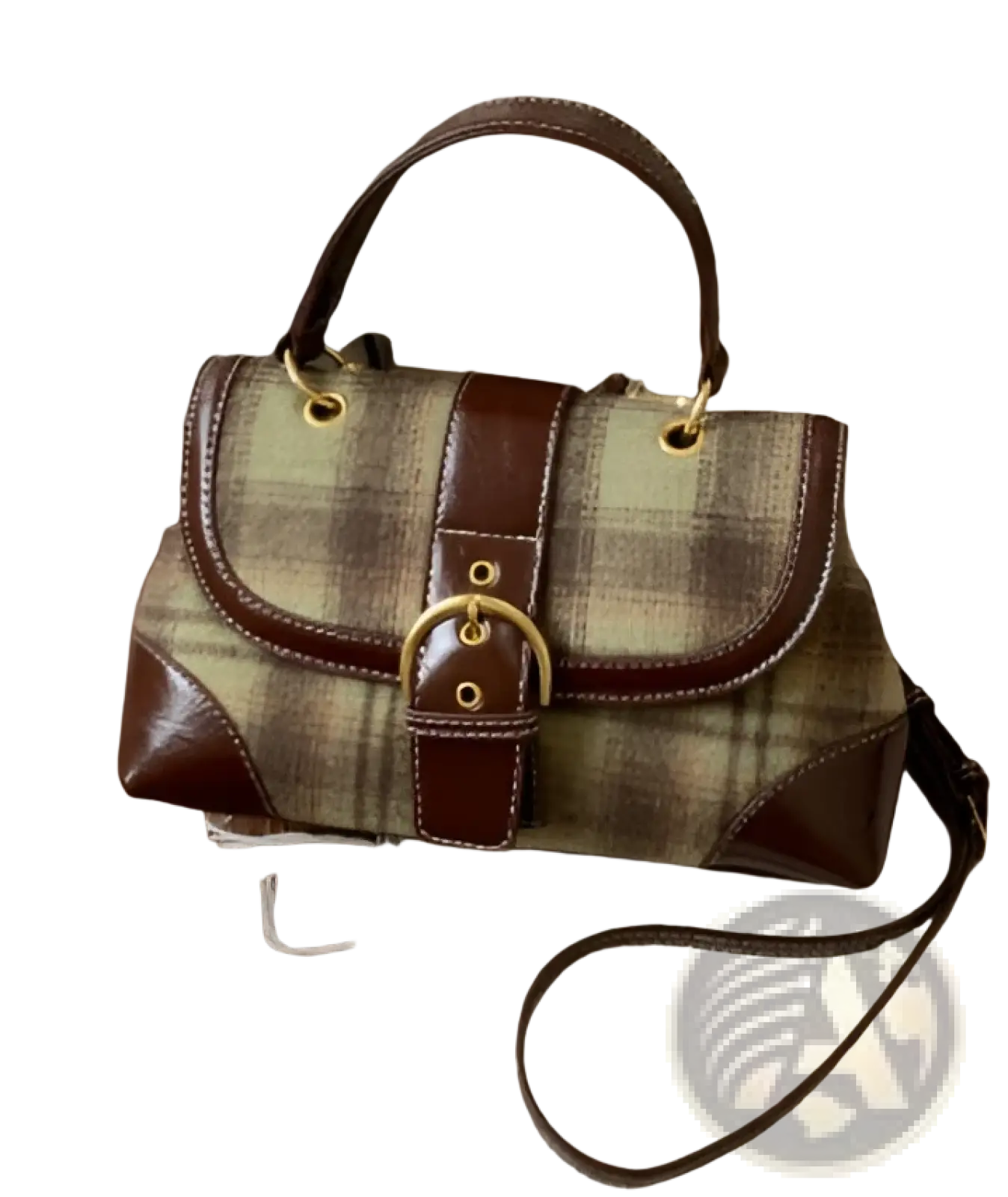 Vintage Plaid Crossbody Bag with Leather Trim