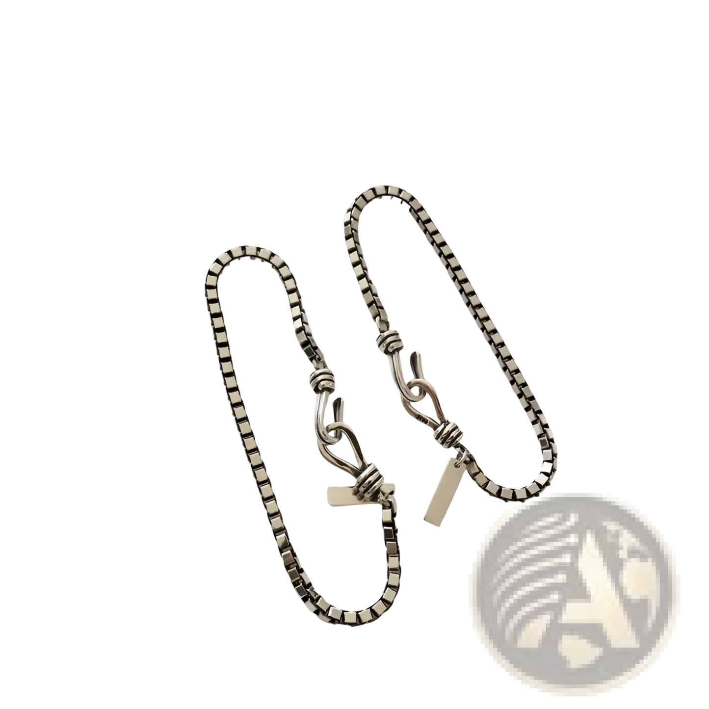 Vintage Silver Box Chain Cross Bracelet with Engraved Tag